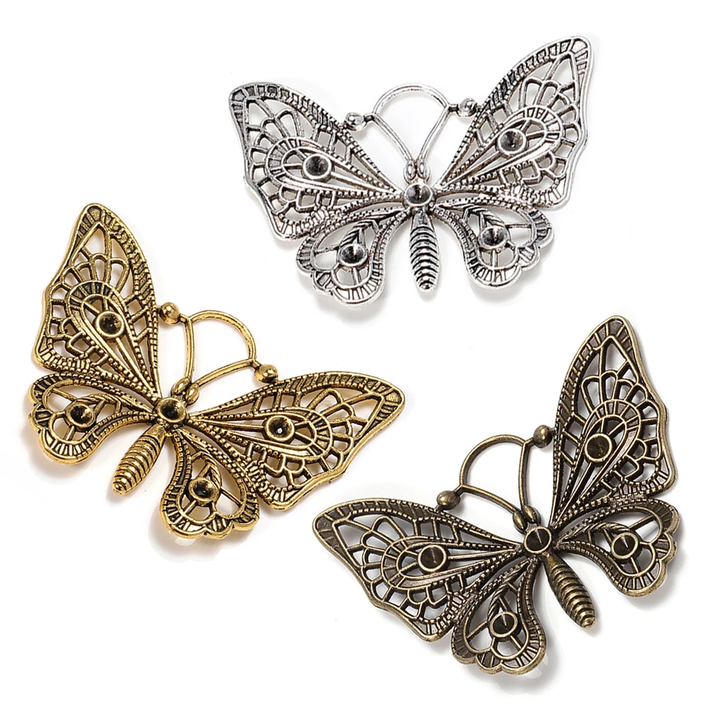 

10pcs 48x37mm DIY Antique Silver Butterfly Retro Charm Pendants for DIY Necklace Handmade Craft Jewelry Making Components