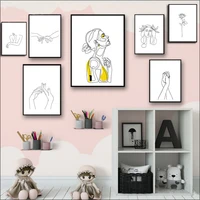 abstract lady line drawing picture home decor nordic canvas painting wall art figure body hand posters and print for living room