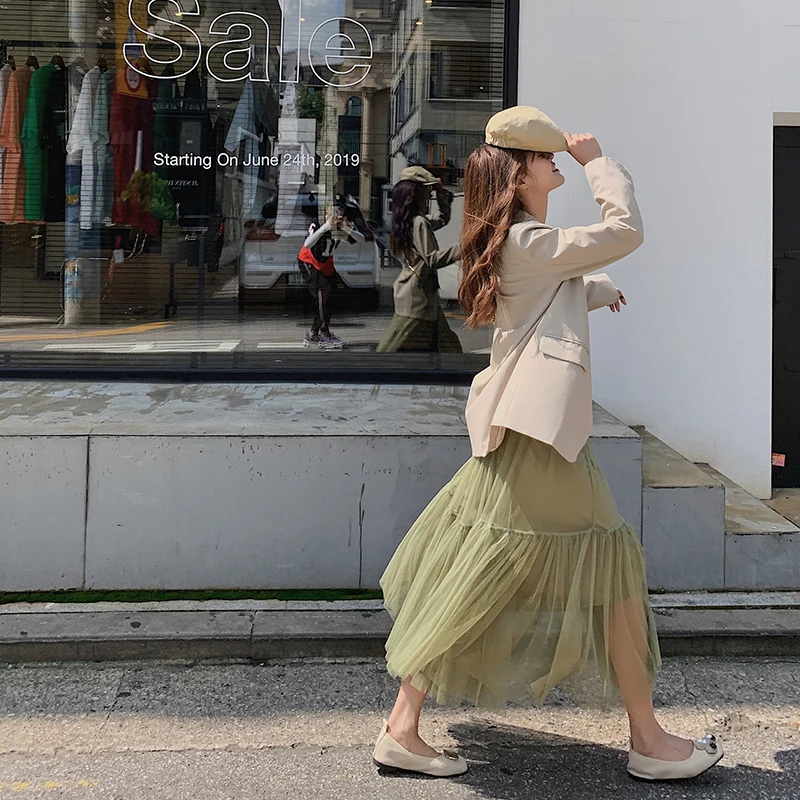 Осенняя Женская юбка сказочная сетчатая фатиновая плиссированная многослойная