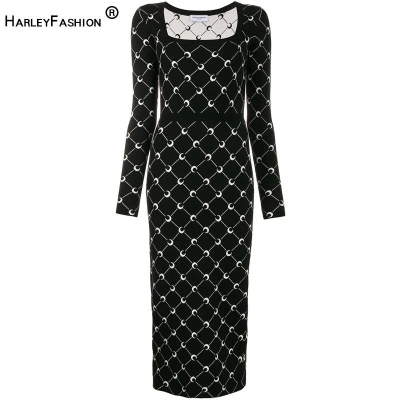 Европейское весеннее Новое дизайнерское трикотажное длинное платье 2020