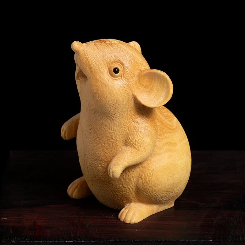 Boxwood скульптура Lucky Feng Shui Зодиак крыса дерево гостиная декоративная резьба