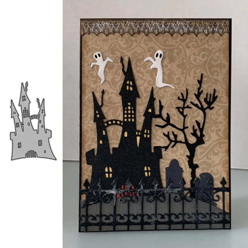 Хэллоуин крафт бумажные матрицы Cut для изготовления открыток призрак замок Diy