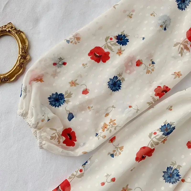 Женское шифоновое платье с рукавами-фонариками и оборками | Женская одежда