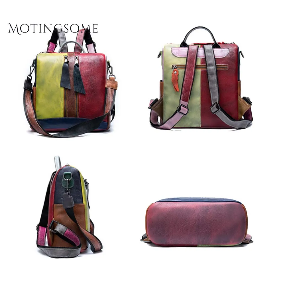 Красочный лоскутный женский рюкзак из натуральной кожи ручной работы воловьей