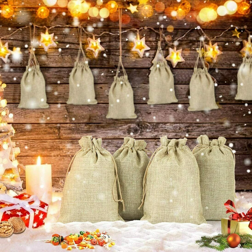 

5pcs Linen Sack Drawstring Jute Gift Bags Wedding Favor Candy Xmas Pouch