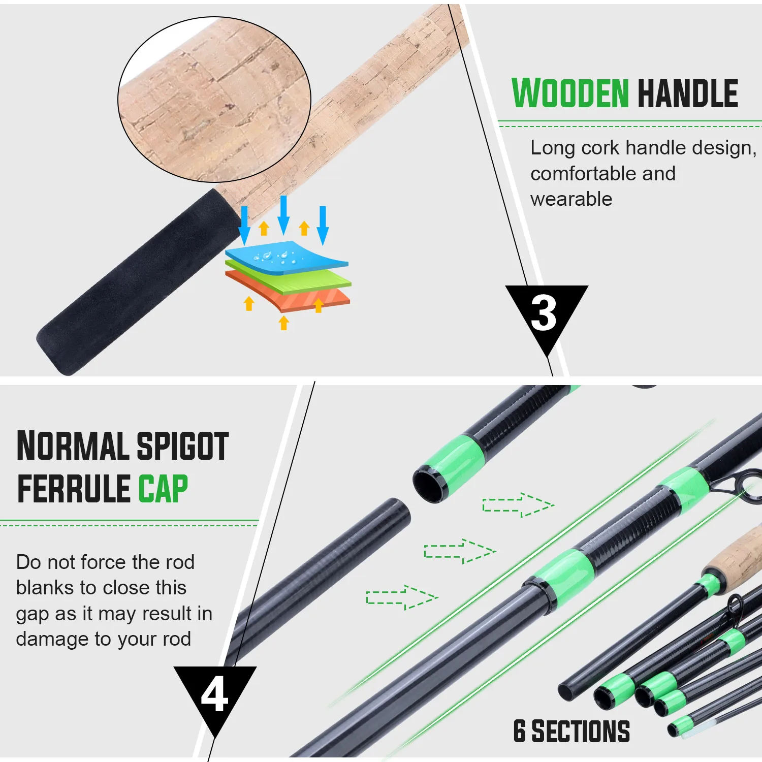 Sougayilang Fishing Rod 3m Feeder 30-120g Power Wooden Handle 6 Sections Carbon Fiber Travel Tackle Pesca | Спорт и развлечения