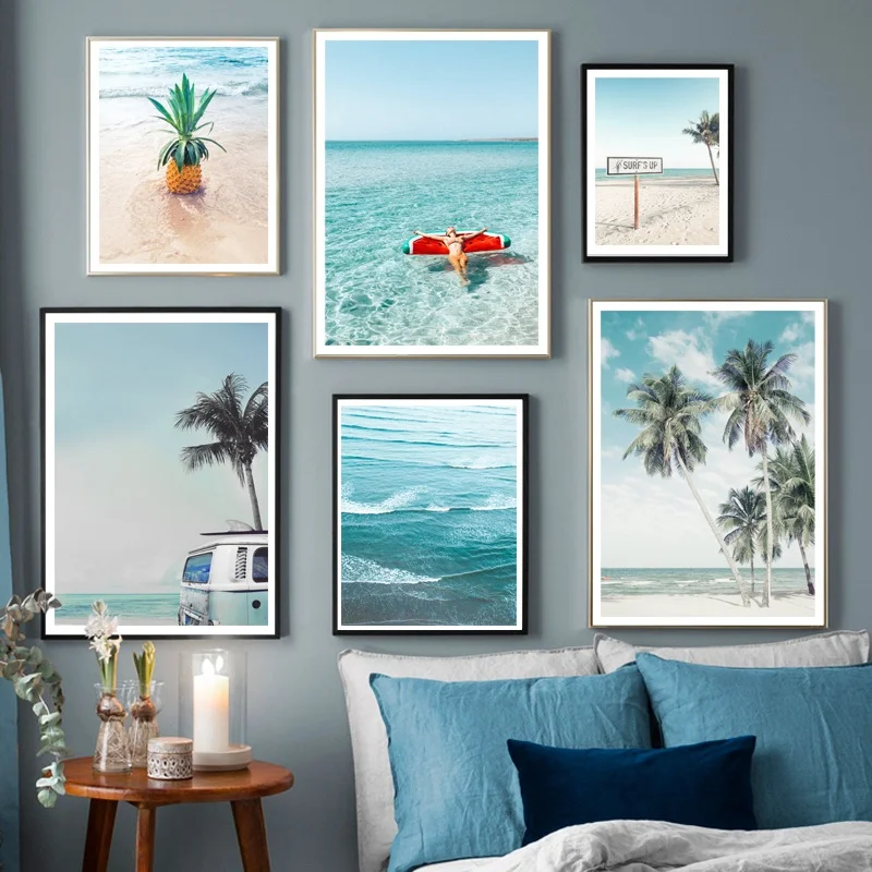 

Beach Palm Tree Pineapple Ocean Signpost Wall Art Canvas Painting Nordic Posters And Prints For Living Room Decor Wall Pictures