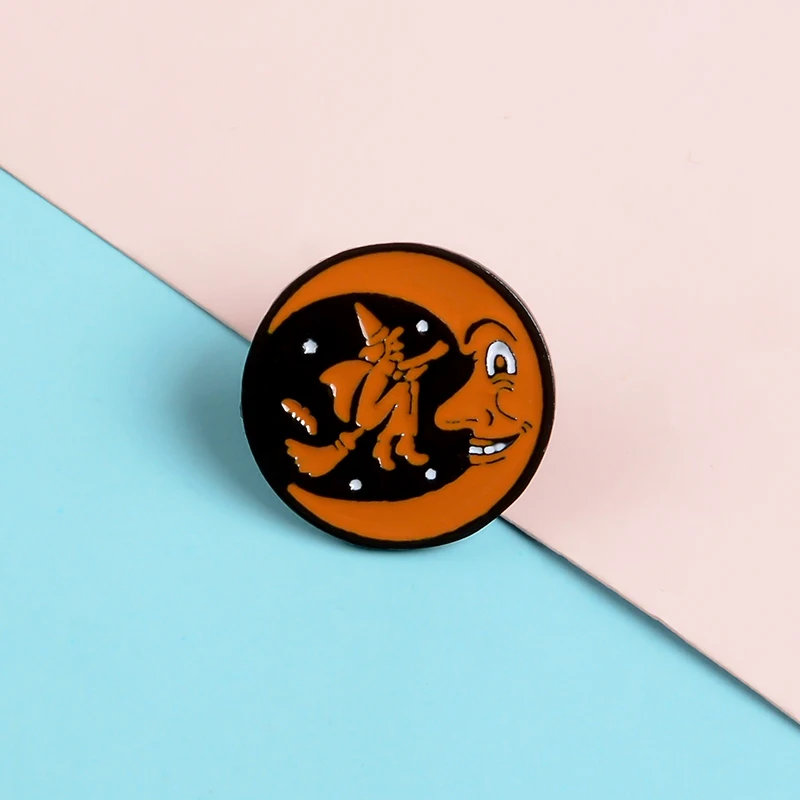 Хэллоуин булавки метла ведьмы смайлик луна отворот эмаль фестиваль броши значки