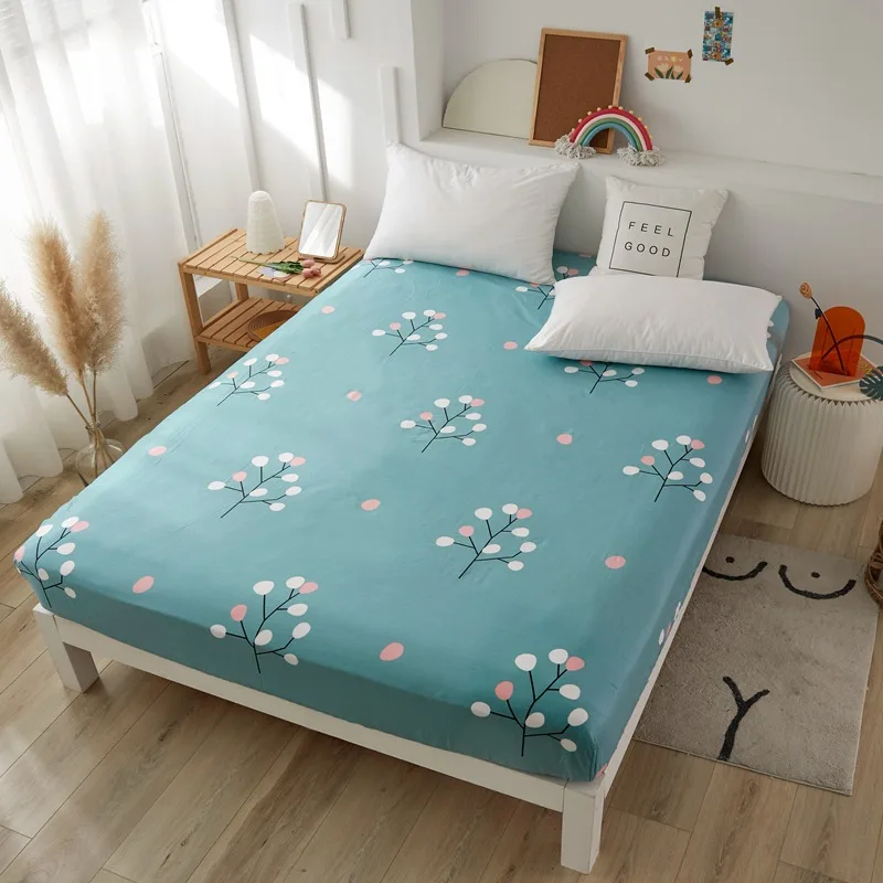 

Four Season 100% Cotton Fitted Bed Sheet Pattern with Strawberry Cow Stripe 1 Pc Mattress Cover Four Corners No Pillowcase