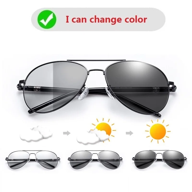 

New Men's Photochromic Polarized Sunglasses Men Women Driving Pilot Chameleon Vintage Sun Glasses Change Color Day Night Vision