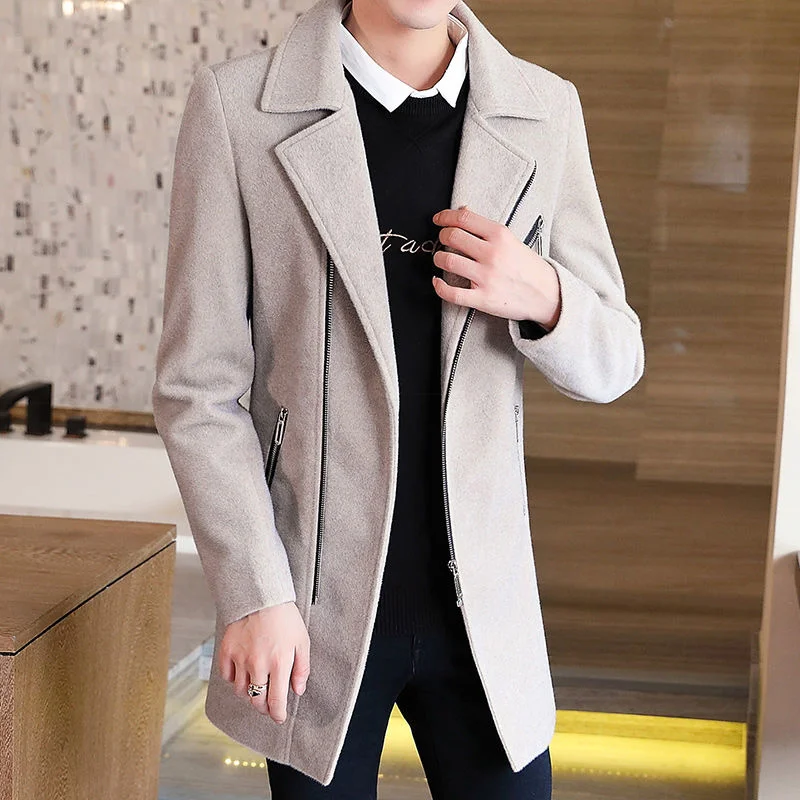 

Thicker Warm Woollen Lapel Men's Coat Overcoat Men Windbreaker Manteau Homme Hiver Winter Wool Coat Khaki Jacket Cashmere Black