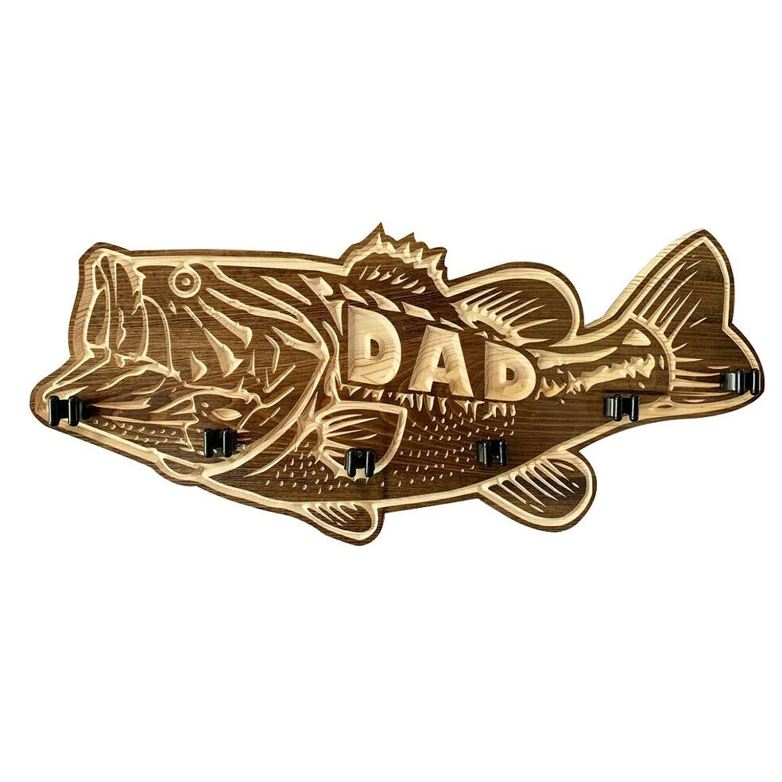 

Wood Large Mouth Bass Fishing Rod Holder Pole Rack Wall Mounted Fishing Fathers' Day Gifts DIY Home Decorations