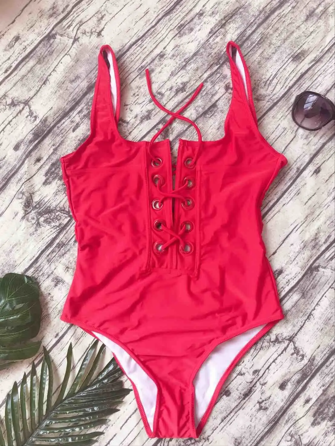 

Sexy Women One Piece Cross Bandage Push Up Padded Bra Bikini Bathing Suit Swimsuit Beachwear