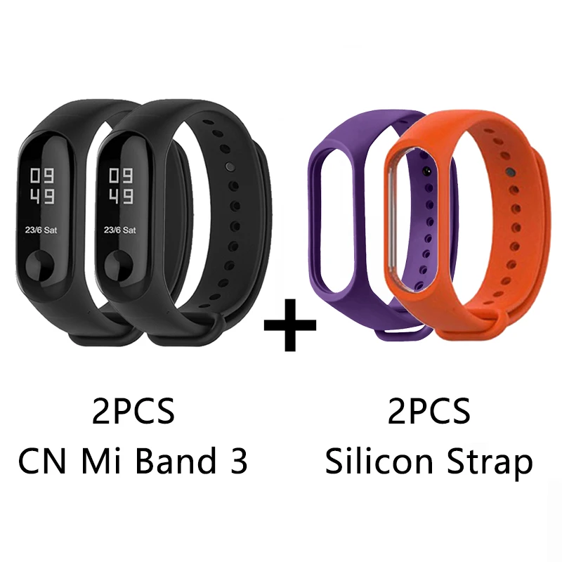 2Pcs CN Band Str. Xiaomi mi Band 3 mi band 3 умный Браслет многоязычный 50 м водонепроницаемый браслет пульсометр фитнес распродажа - Цвет: 2Pcs CN Band Str.