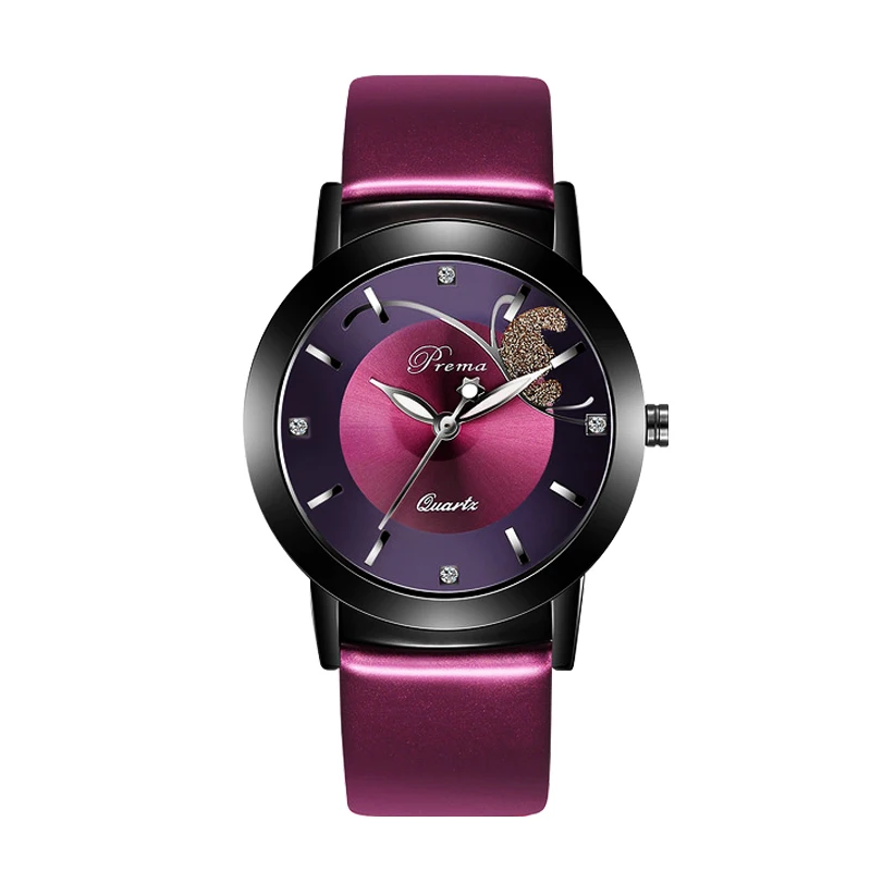 purple PREMA часы для девочек наручные кожаный ремешок часы женские - Цвет: purple