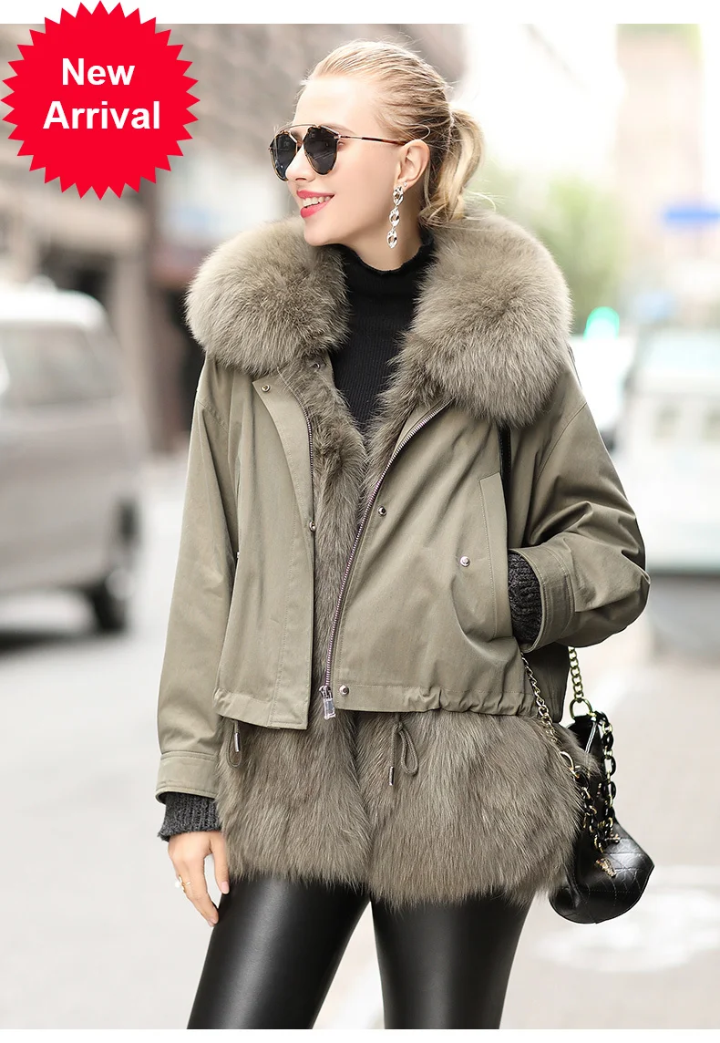 

2020 winter New Korean style one-piece three-wear jumper coat women can wear fox fur sweater sleeve fur