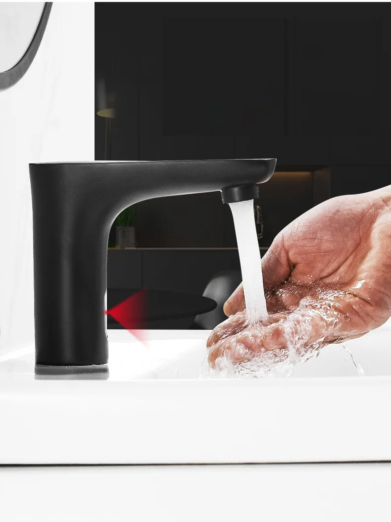 Черный Автоматический сенсорный кран для ванной комнаты Бесконтактный