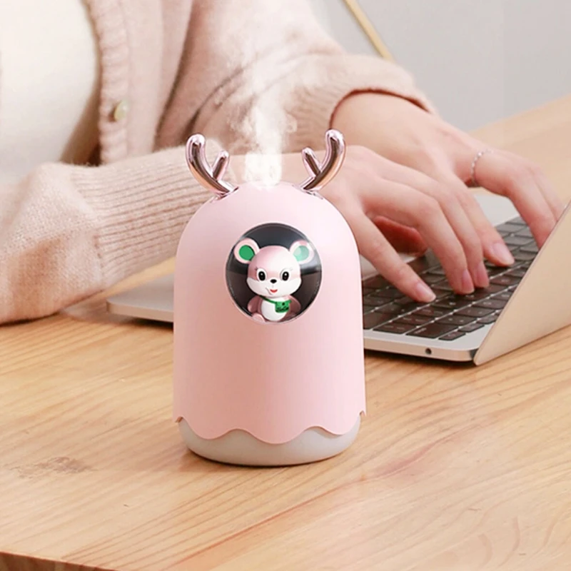 

Cute Antlers 300ml Mini USB Humidifier Mute Aroma Essential Oil Diffuser Fogger Aromatherapy Mist Maker with LED Light