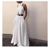 2022 summer women jumpsuits sexy elegant backless halter white rompers female solid wide leg loose pants overalls jumpsuits