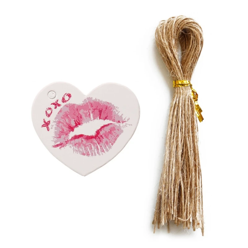 

50Pcs Sweet Pink Love Gift Tags DIY Heart Hang Tags Lovers Valentine's Day Kraft Gift Tags Labels with String Wrap Kit