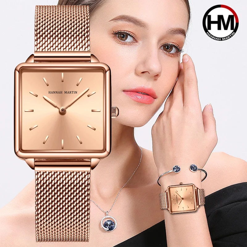 

NEW Watch Women Fashion brand Stainless Steel Mesh belt Watches Simple Ladies' Square Small Dial Quartz Clock Dress Wristwatches