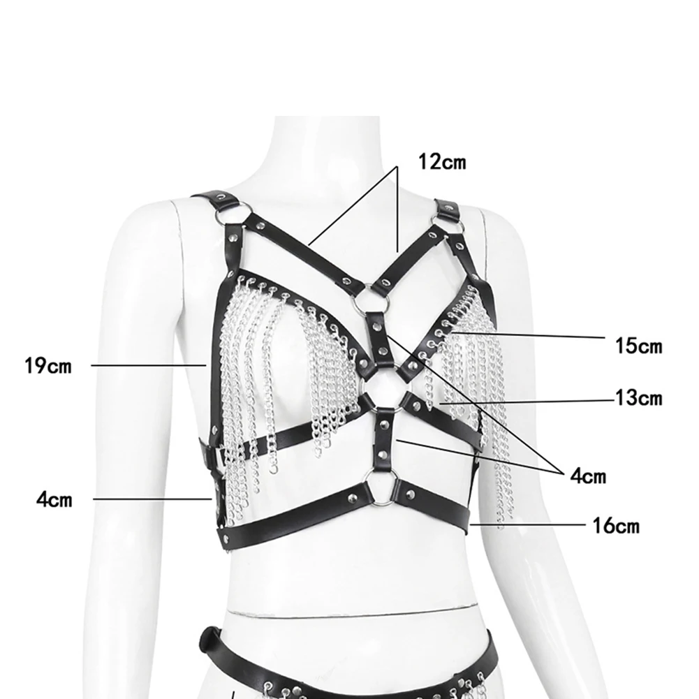 Сексуальный женский бюстгальтер из искусственной кожи нагрудный ремень цепь для