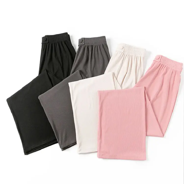 

2021 Women Summer Solid Color High Waist Pleated Pants Female Leisure Loose Thin Ice Silk Trouser Women Wide Leg Long Pants L358