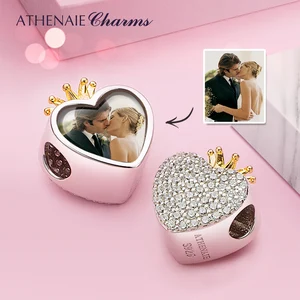 Индивидуальные фотоамулеты ATHENAIE, 925 пробы, серебряные персонализированные изображения домашних животных, любовник, сердце, корона, амулеты для браслета
