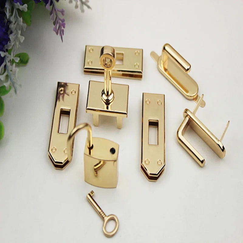 5Sets(7pcs/set) Metal Bag Hardware Accessories Women's Handbag Turn Twist Clasp Lock Buckle DIY Shoes Part Leathercraft