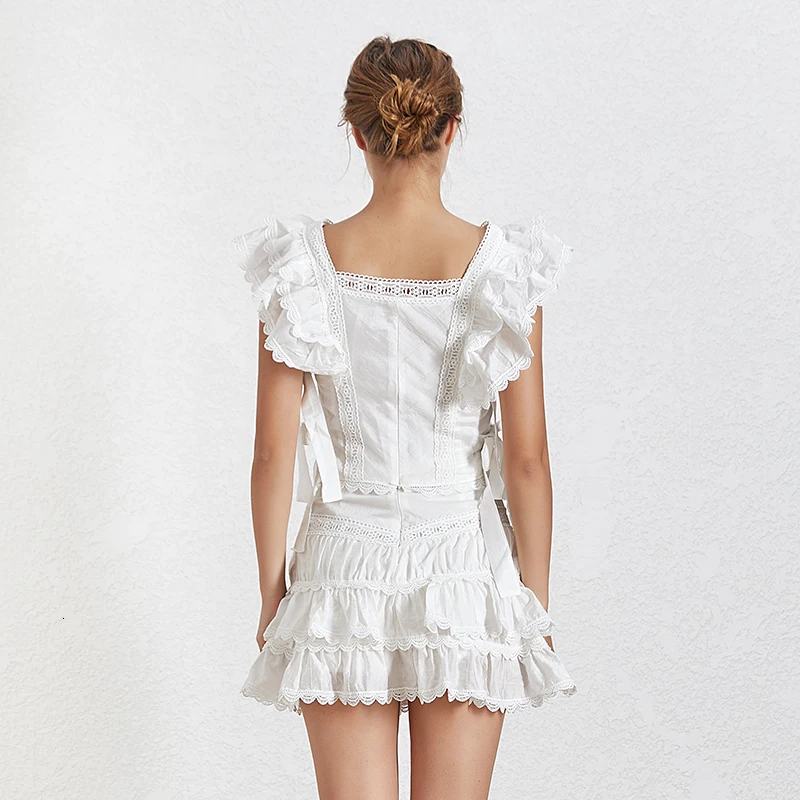 Женский кружевной комплект из двух предметов блузка с квадратным воротником и