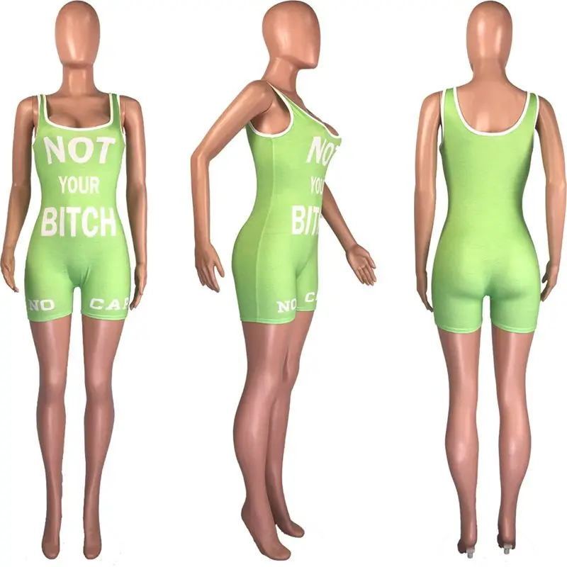 

TNNAOFF Plus Size Letter Bodycon Playsuit for Women Summer 2021 Sexy Sling Backless One Peice Club Outfits Biker Short Jumpsuit