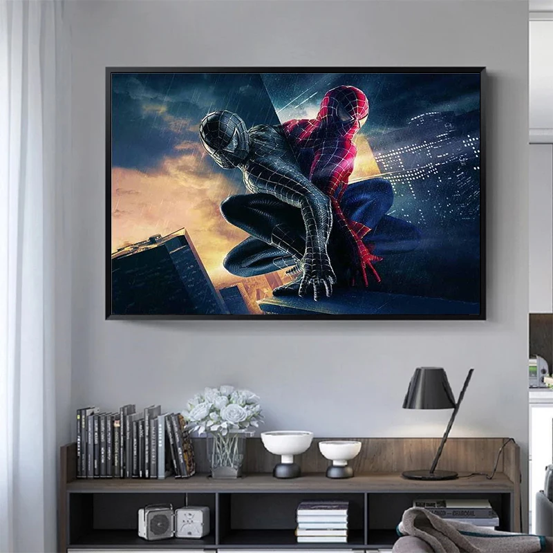 

Marvel Avengers Superhero Poster Red and Black Spiderman Superman Hero Kid Gift Decoration Home Art Painting Print Canvas