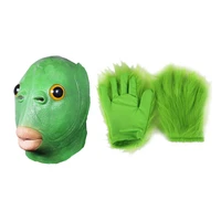 funny green fish head animal latex headgear mask furry gloves halloween christmas cosplay costume accessory party props