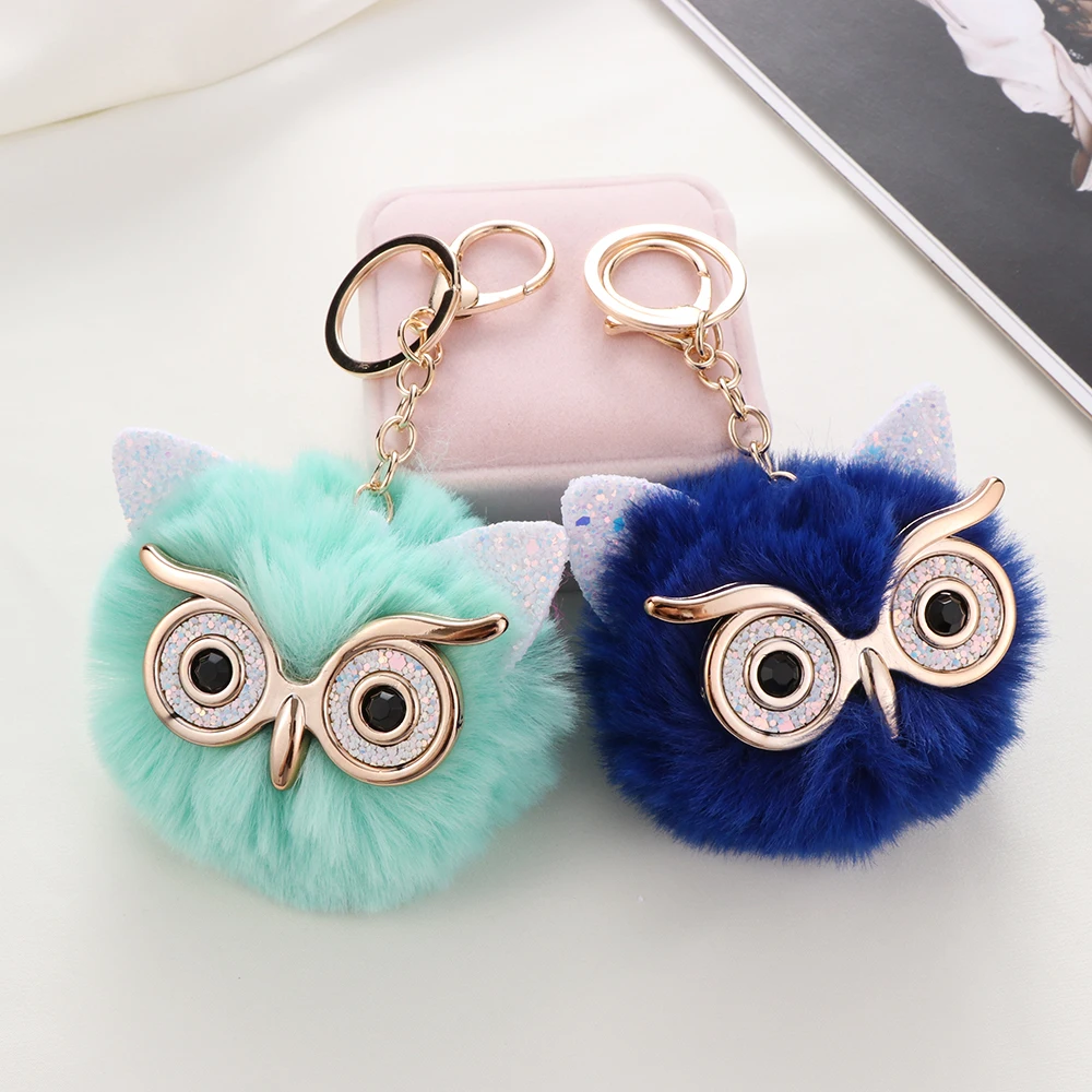 Брелок с помпоном для женщин брелоки сова пушистый мех Подвеска брелок
