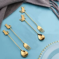 cartoon pattern stainless steel coffee stirring spoon cake fruit fork cutlery