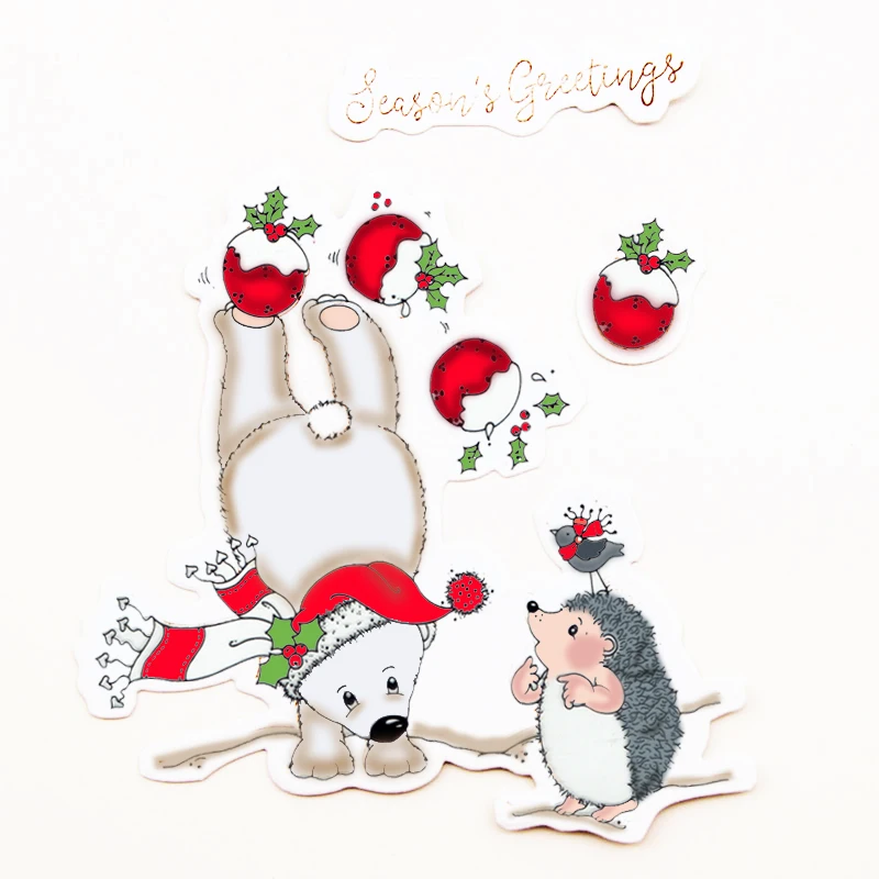 

Metal Cutting Dies & Cling Stamp Of Polar Bear Hedgehog Bird Handbook DIY Scrapbooking Paper Embosse Stencil Painting Clear Seal