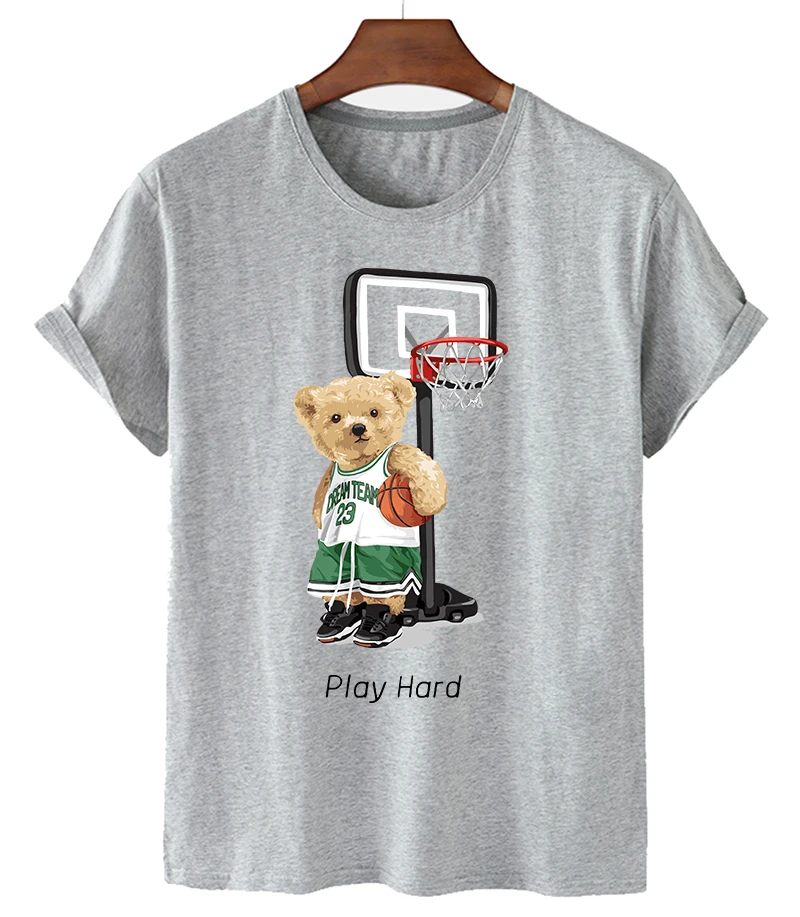 

Популярная брендовая футболка 2021 с изображением медведя, модная свободная Дизайнерская футболка с изображением баскетбольного медведя, му...