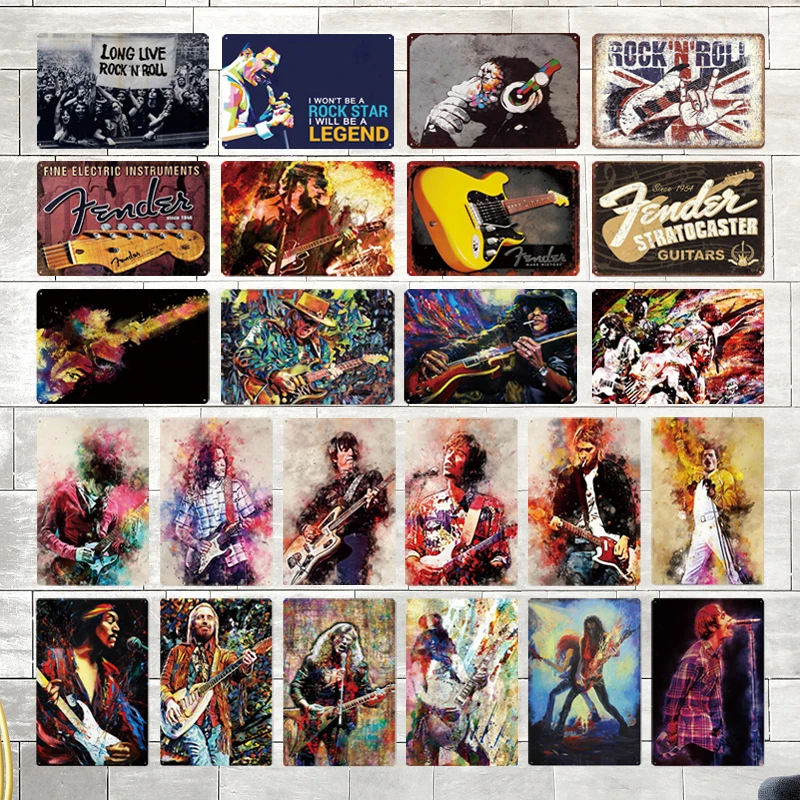 

Rock & Roll Metal Sign Tin Sign Plaque Roll Music Band Singer Watercolor Iron Painting Vintage Wall Plate Music Bar Pub Decor