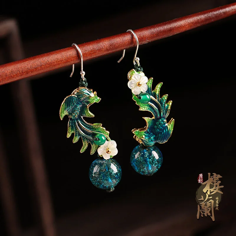 Серьги из перегородчатой эмали стекло дворец Феникс винтажные этнические