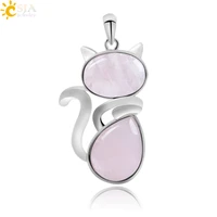 csja chakra natural stone pendant cute cat pendants suspension for girl green aventurine pink crystal cat wisiorek jewelry f072