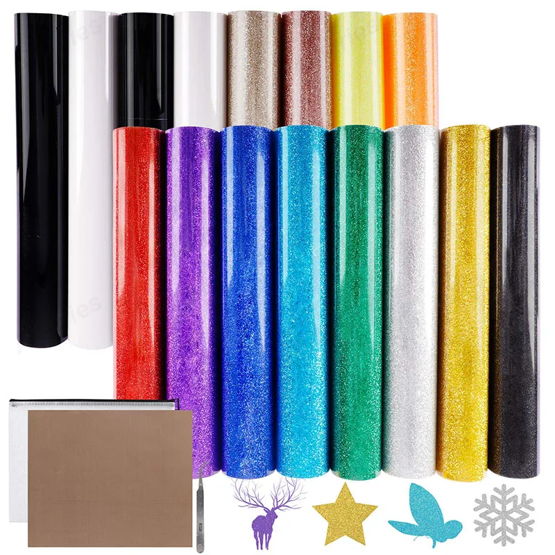 

25cmx100cm Beautiful Color Glitter Heat Transfer Vinyl Film Heat Press Cutting Plotter Iron On HTV Film