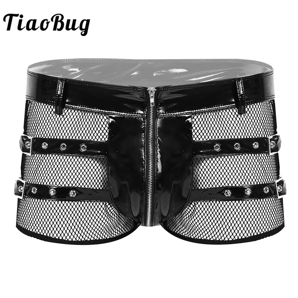 Горячее сексуальное мужское нижнее белье TiaoBug из лакированной кожи в сеточку с