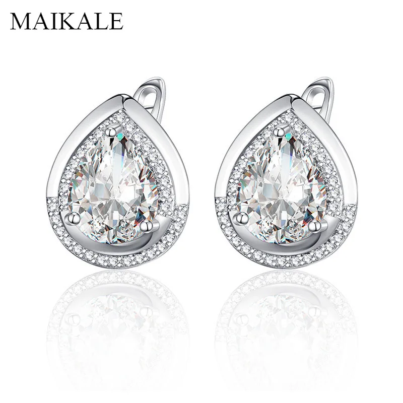 Женские серьги гвоздики с фианитом MAIKALE разноцветным кубическим цирконием и