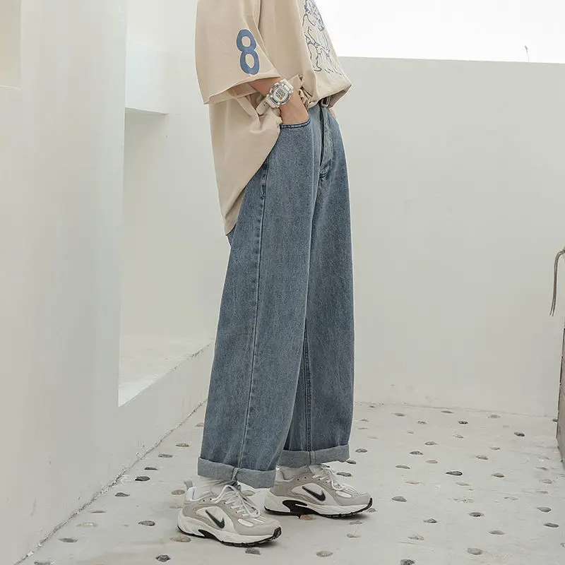 

Women's pants 2021 new fashion Korean high waist student straight tube father loose Wide Leg Jeans children's little man