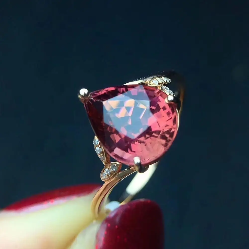 Fine Jewelry Real Pure 18 K Gold AU750 Natural Red Tourmaline Gemstone 2.8ct Female Rings Brazil Origin for Women's Gift