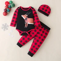 2020 talloly new winter romper suit christmas elk red lattice long sleeved triangle romper three piece suit