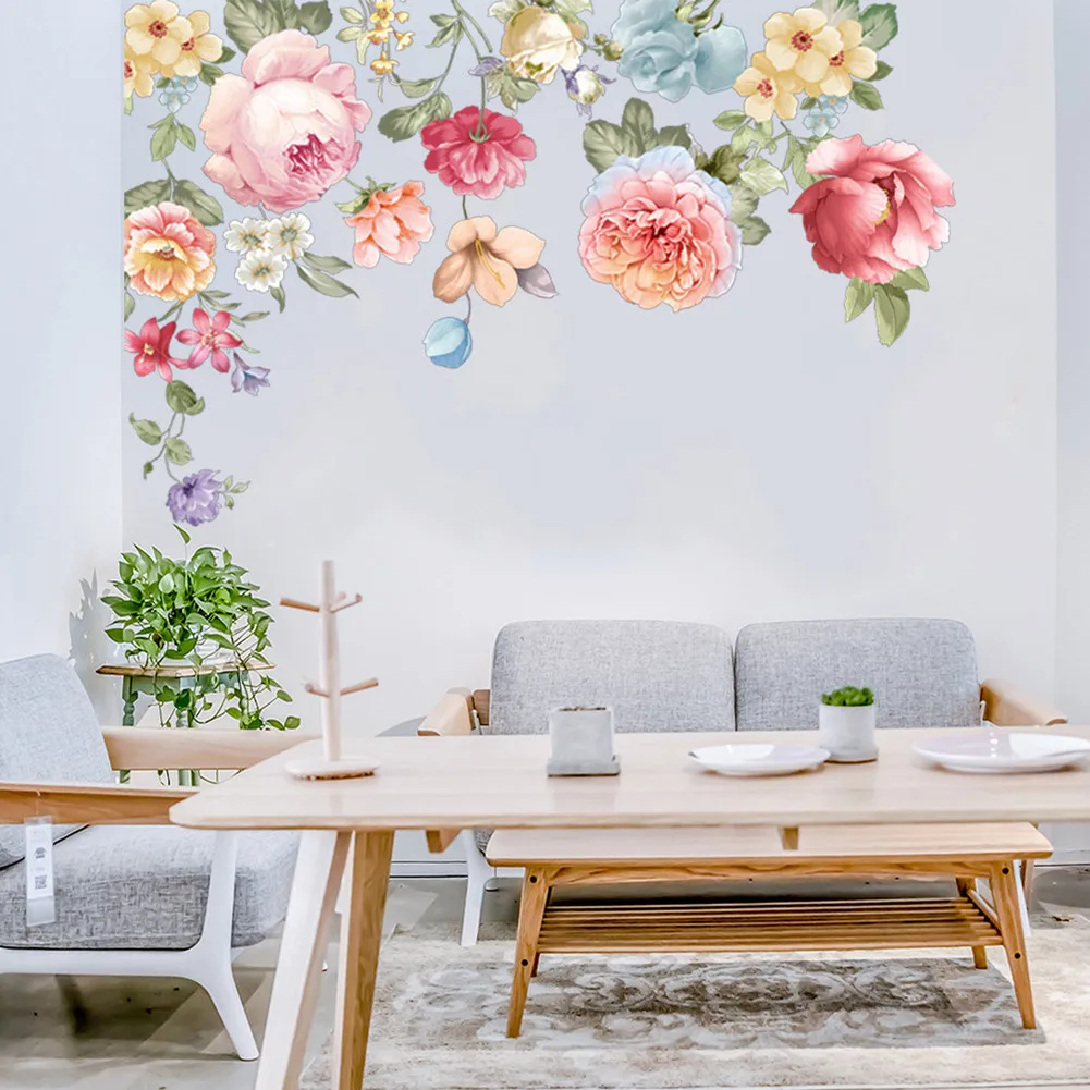 

Peony Rose Flowers Print Wallpaper Stickers Art For Kids Interior Decals Wall Sticker Plant Mural Living Room Home Decor