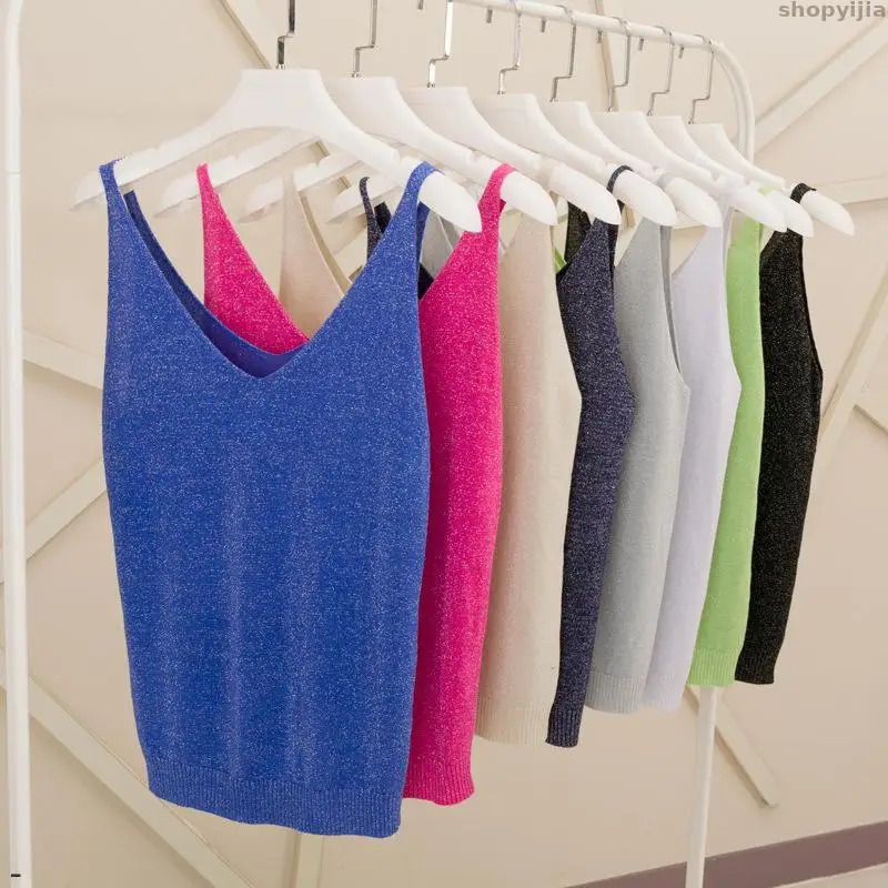 Жилет летняя майка женская белая для женщин пикантные Трикотажная золотой нитью