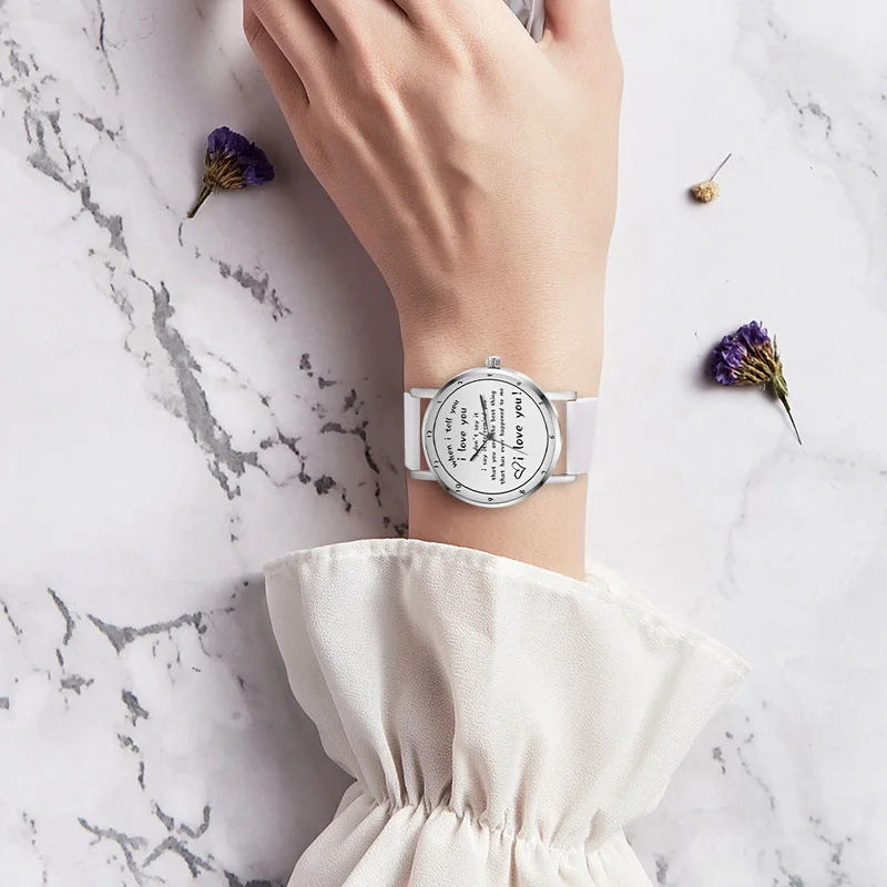 Часы с буквенным принтом кварцевые часы ремешком из искусственной кожи I LOVE YOU для