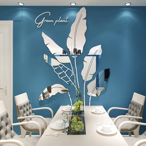 Зеленые листья акриловые зеркальные настенные наклейки для гостиной банановое дерево модные 3d зеркальные листья домашний декор оконные художественные украшения